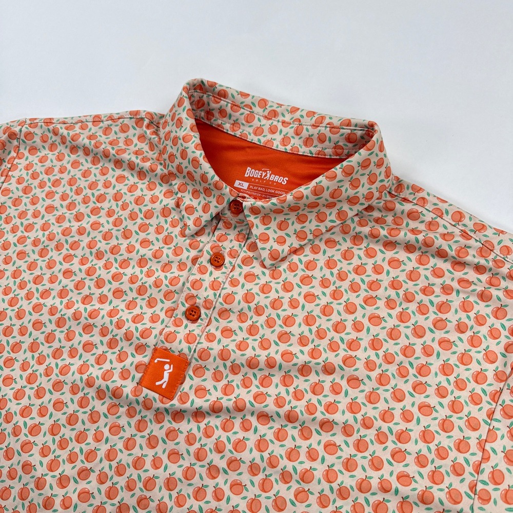 Bogey Bros Golf Polo Shirt Mens XL Tooty Frooty Peach Print Stretch Novelty Top